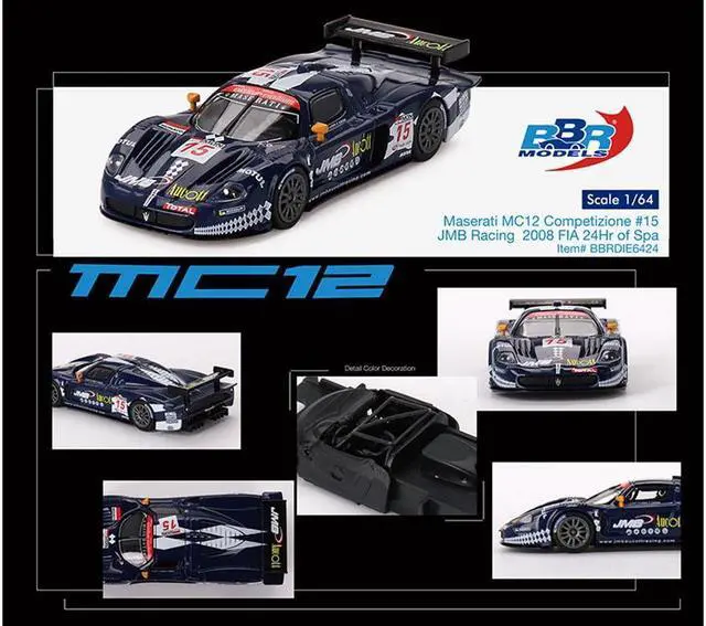 Alt view image 3 of 3 - Maserati MC12 Competizione #15 "JMB Racing" "24 Hours of Spa" (2008) 1/64 Diecast Model Car by BBR
