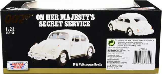 Alt view image 2 of 3 - 1966 Volkswagen Beetle White James Bond 007 "On Her Majesty's Secret Service" (1969) Movie 1/24 Diecast Model Car by Motormax