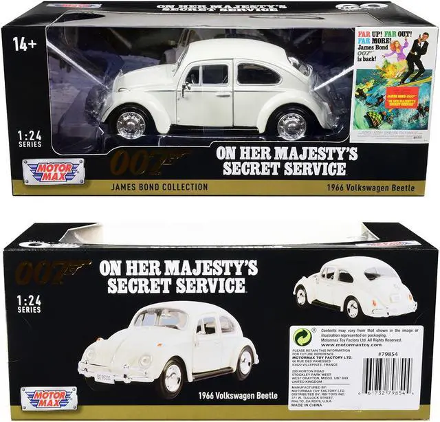 Alt view image 3 of 3 - 1966 Volkswagen Beetle White James Bond 007 "On Her Majesty's Secret Service" (1969) Movie 1/24 Diecast Model Car by Motormax