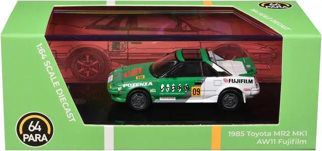 Main image of 1985 Toyota MR2 MK1 AW11 #09 "Fujifilm" Green and White 1/64 Diecast Model Car by Paragon