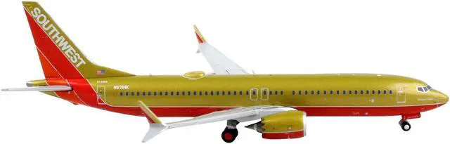 Alt view image 2 of 3 - Boeing 737 MAX 8 Commercial Aircraft "Southwest Airlines" Gold with Red Stripes 1/400 Diecast Model Airplane by GeminiJets