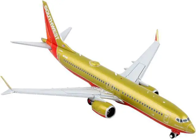 Alt view image 3 of 3 - Boeing 737 MAX 8 Commercial Aircraft "Southwest Airlines" Gold with Red Stripes 1/400 Diecast Model Airplane by GeminiJets