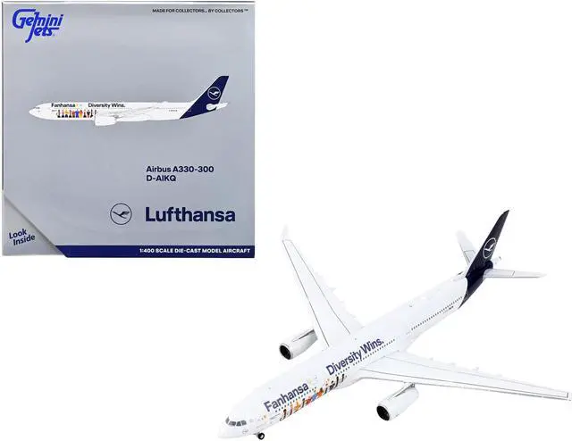 Main image of Airbus A330-300 Commercial Aircraft "Lufthansa - Fanhansa Diversity Wins" White w/Blue 1/400 Diecast Model Airplane GeminiJets