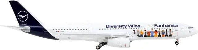 Alt view image 2 of 6 - Airbus A330-300 Commercial Aircraft "Lufthansa - Fanhansa Diversity Wins" White w/Blue 1/400 Diecast Model Airplane GeminiJets