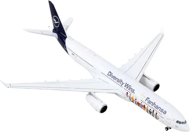Alt view image 3 of 6 - Airbus A330-300 Commercial Aircraft "Lufthansa - Fanhansa Diversity Wins" White w/Blue 1/400 Diecast Model Airplane GeminiJets