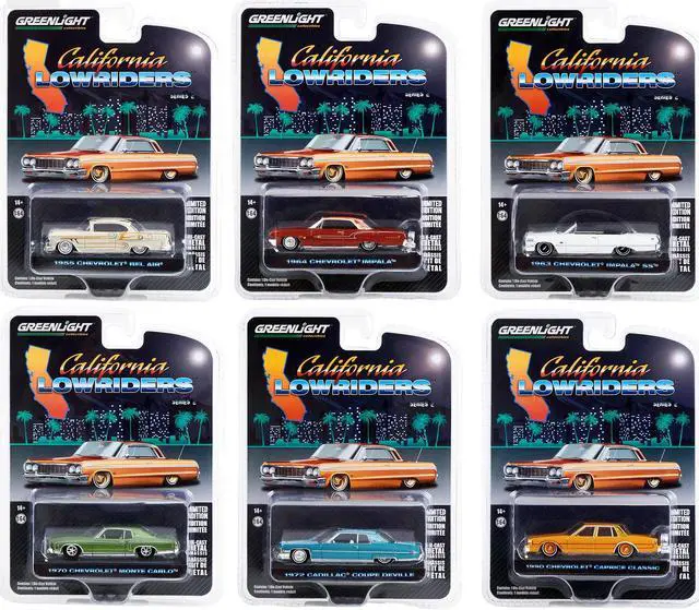 Main image of "California Lowriders" Set of 6 pieces Series 2 1/64 Die Cast Model Cars by Greenlight