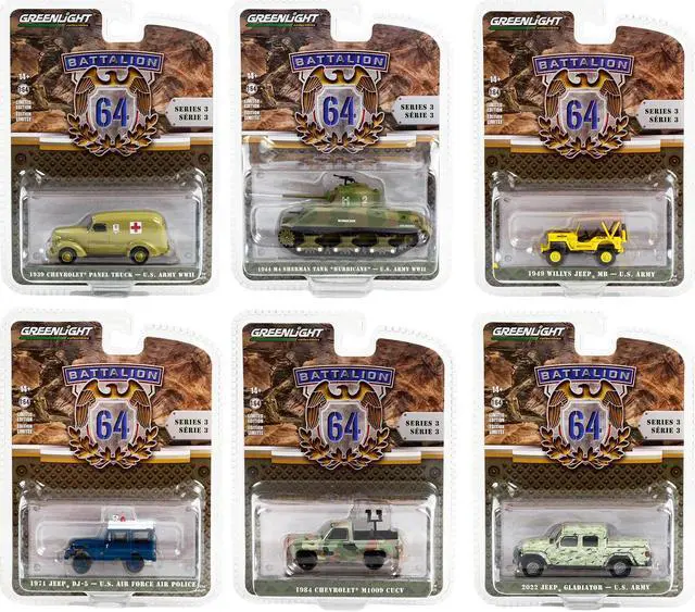Main image of "Battalion 64" Set of 6 pieces Series 3 1/64 Diecast Models by Greenlight