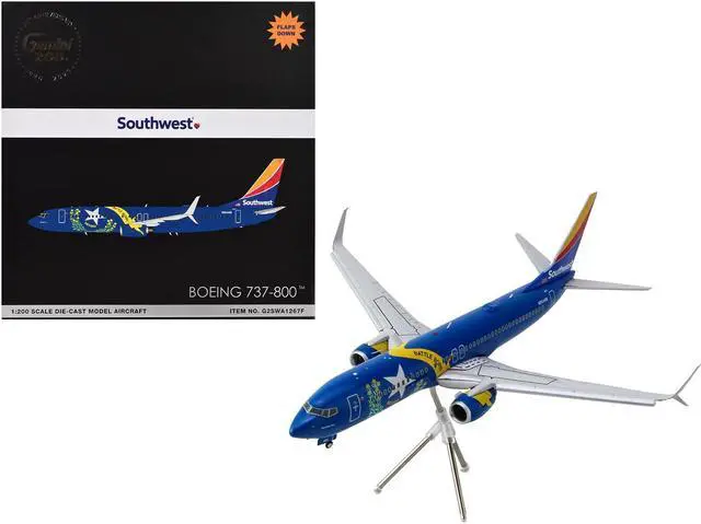 Main image of Boeing 737-800 Commercial Aircraft w/Flaps Down "Southwest Airlines" Blue w/Stripes 1/200 Diecast Model Airplane by GeminiJets