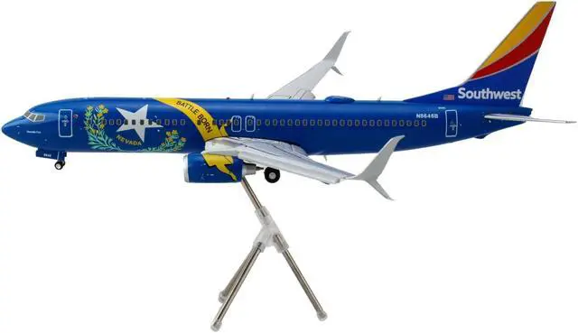 Alt view image 2 of 3 - Boeing 737-800 Commercial Aircraft w/Flaps Down "Southwest Airlines" Blue w/Stripes 1/200 Diecast Model Airplane by GeminiJets
