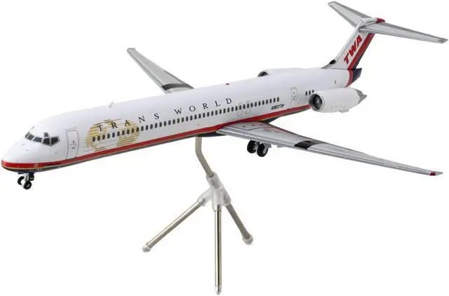 Alt view image 2 of 3 - McDonnell Douglas MD-82 Commercial Aircraft "Trans World Airlines" White w/Stripes 1/200 Diecast Model Airplane by GeminiJets