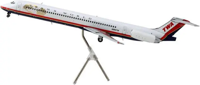 Alt view image 3 of 3 - McDonnell Douglas MD-82 Commercial Aircraft "Trans World Airlines" White w/Stripes 1/200 Diecast Model Airplane by GeminiJets