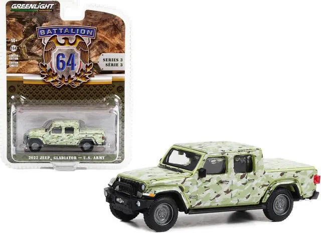 Main image of 2022 Jeep Gladiator Pickup Truck "U.S. Army" Military-Spec Camouflage "Battalion 64" 1/64 Diecast Model Car by Greenlight