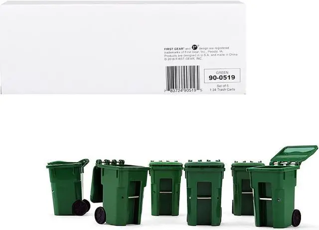 Main image of Set of 6 Green Garbage Trash Bin Containers Replica 1/34 Models by First Gear