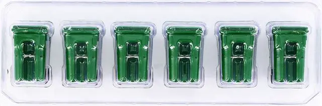 Alt view image 2 of 6 - Set of 6 Green Garbage Trash Bin Containers Replica 1/34 Models by First Gear