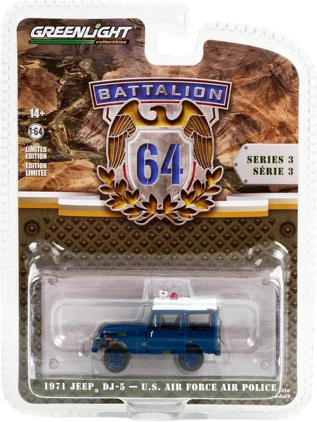 Alt view image 3 of 3 - 1971 Jeep DJ-5 "U.S. Air Force Air Police" Blue with White Top "Battalion 64" Series 3 1/64 Diecast Model Car by Greenlight