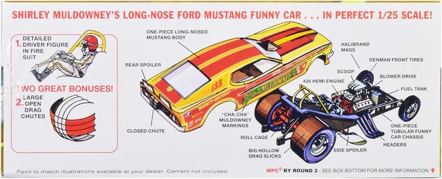 Alt view image 3 of 5 - Skill 2 Model Kit Ford Mustang Long Nose Funny Car "Shirley Muldowney" 1/25 Scale Model by MPC