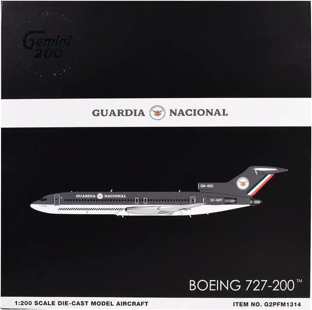 Alt view image 3 of 3 - Boeing 727-200 Commercial Aircraft "Guardia Nacional" Gray and White "Gemini 200" 1/200 Die Cast Model Airplane by GeminiJets