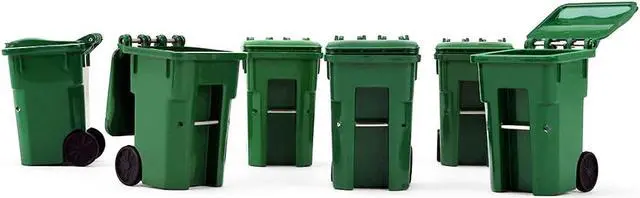 Alt view image 3 of 6 - Set of 6 Green Garbage Trash Bin Containers Replica 1/34 Models by First Gear