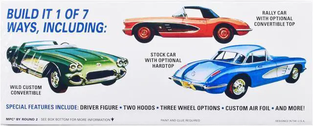 Alt view image 3 of 4 - Skill 2 Model Kit 1960 Chevrolet Corvette 7-in-1 Kit 1/25 Scale Model by MPC