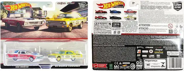 Alt view image 3 of 3 - 1963 Plymouth Belvedere 426 Wedge White & Red w/Blue & 1965 Dodge Coronet Yellow & White Set Diecast Model Cars by Hot Wheels