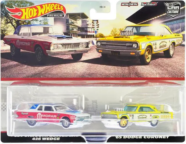 Main image of 1963 Plymouth Belvedere 426 Wedge White & Red w/Blue & 1965 Dodge Coronet Yellow & White Set Diecast Model Cars by Hot Wheels