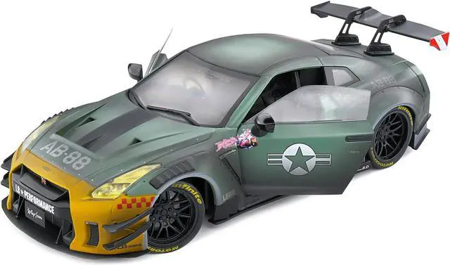 Alt view image 2 of 5 - 2022 Nissan GT-R (R35) RHD Liberty Walk 2.0 Body Kit "Army Fighter" "Competition" Series 1/18 Diecast Model Car by Solido