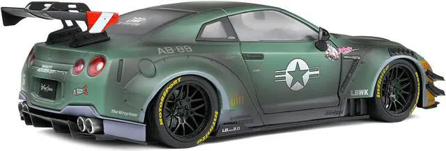 Alt view image 5 of 5 - 2022 Nissan GT-R (R35) RHD Liberty Walk 2.0 Body Kit "Army Fighter" "Competition" Series 1/18 Diecast Model Car by Solido