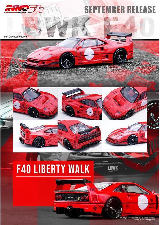 Alt view image 2 of 4 - LBWK (Liberty Walk) F40 Red with Graphics 1/64 Diecast Model Car by Inno Models