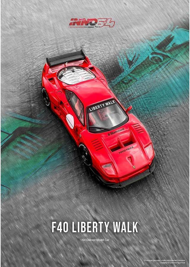 Alt view image 4 of 4 - LBWK (Liberty Walk) F40 Red with Graphics 1/64 Diecast Model Car by Inno Models