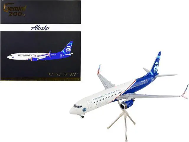 Main image of Boeing 737-800 Commercial Aircraft "Alaska Airlines" White and Blue 1/200 Diecast Model Airplane by GeminiJets