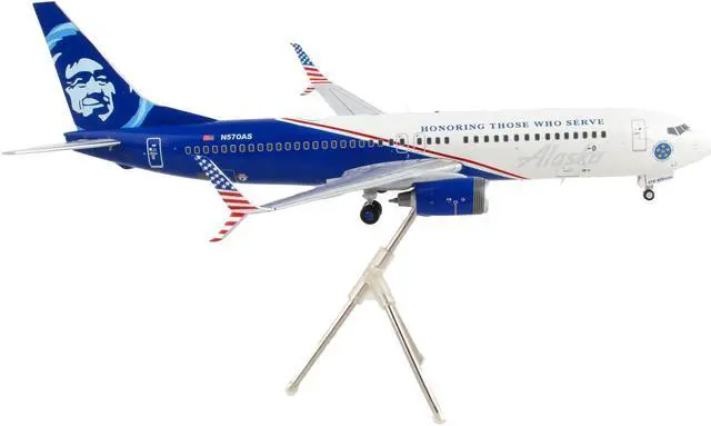 Alt view image 2 of 6 - Boeing 737-800 Commercial Aircraft "Alaska Airlines" White and Blue 1/200 Diecast Model Airplane by GeminiJets