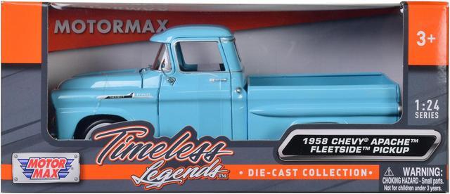 Alt view image 3 of 3 - 1958 Chevrolet Apache Fleetside Pickup Truck Light Blue 1/24 Diecast Model Car by Motormax