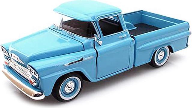 Alt view image 2 of 3 - 1958 Chevrolet Apache Fleetside Pickup Truck Light Blue 1/24 Diecast Model Car by Motormax