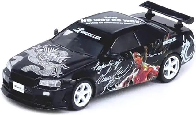 Alt view image 2 of 3 - Nissan Skyline GT-R (R34) RHD Black "Bruce Lee Legacy 50 Year Anniversary" 1/64 Diecast Model Car by Inno Models