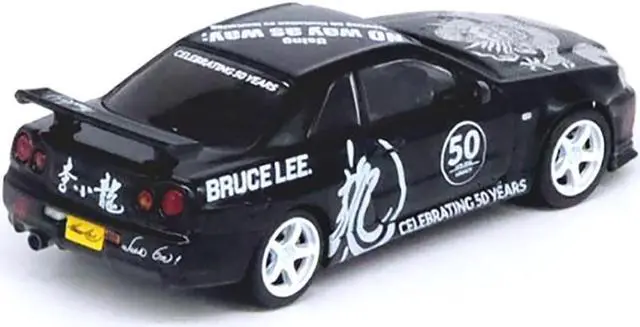 Alt view image 3 of 3 - Nissan Skyline GT-R (R34) RHD Black "Bruce Lee Legacy 50 Year Anniversary" 1/64 Diecast Model Car by Inno Models