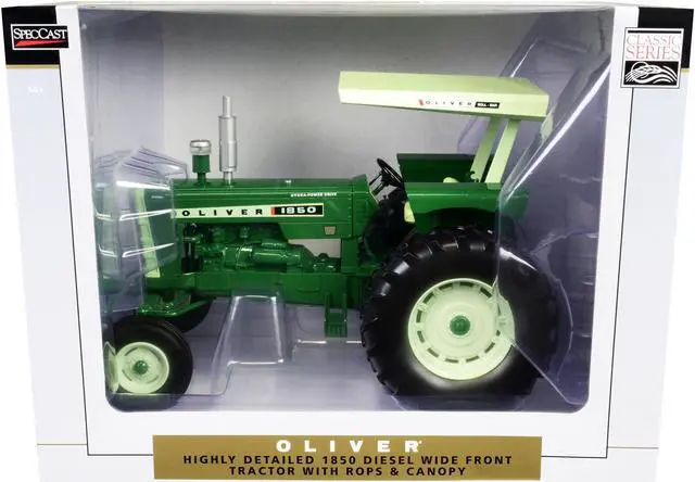 Main image of Oliver 1850 Diesel Wide Front Tractor with ROPS & Canopy Green w/Light Green Top "Classic Series" 1/16 Diecast Model by SpecCast