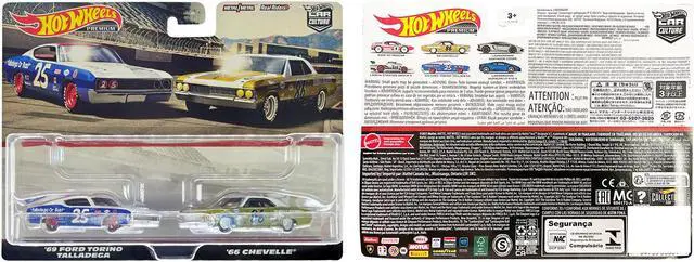 Alt view image 3 of 3 - 1969 Ford Torino Talladega #25 White & Blue w/Red & 1966 Chevrolet Chevelle #86 Gold w/White Diecast Model Cars by Hot Wheels
