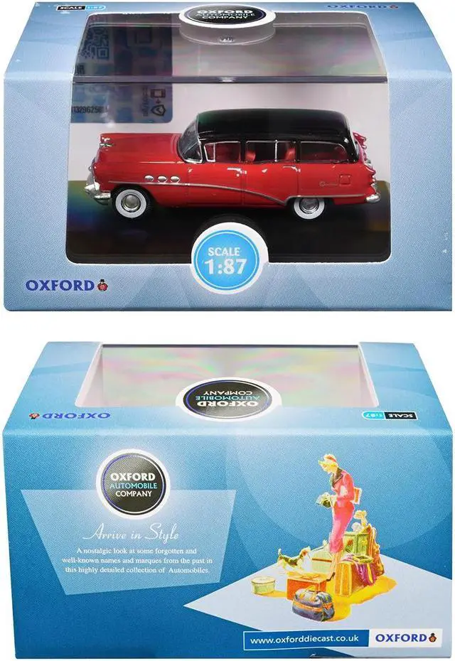 Alt view image 3 of 3 - 1954 Buick Century Estate Wagon Matador Red and Carlsbad Black with Red Interior 1/87 (HO) Diecast Model Car by Oxford Diecast