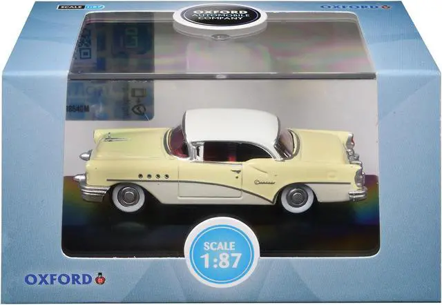 Alt view image 3 of 3 - 1955 Buick Century Condor Yellow and Dover White with Red Interior 1/87 (HO) Diecast Model Car by Oxford Diecast. Brand new box.