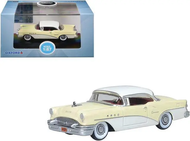 Main image of 1955 Buick Century Condor Yellow and Dover White with Red Interior 1/87 (HO) Diecast Model Car by Oxford Diecast. Brand new box.