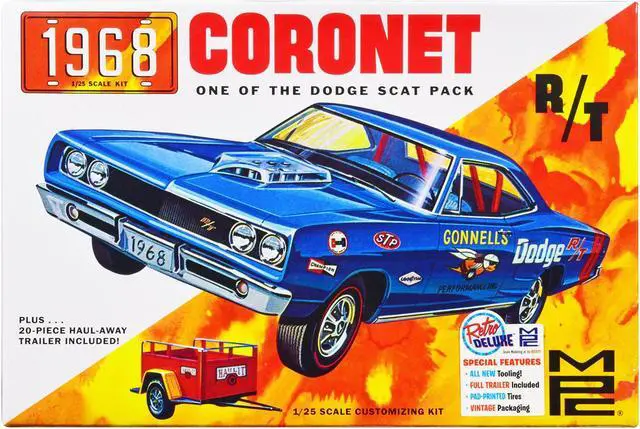 Main image of Skill 2 Model Kit 1968 Dodge Coronet Hardtop with Trailer 1/25 Scale Model by MPC