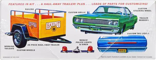 Alt view image 2 of 4 - Skill 2 Model Kit 1968 Dodge Coronet Hardtop with Trailer 1/25 Scale Model by MPC