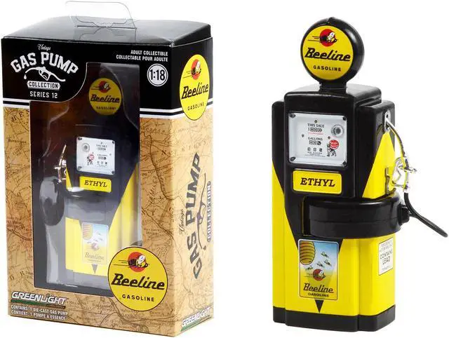 Main image of 1948 Wayne 100-A Gas Pump "Beeline Gasoline" Yellow and Black "Vintage Gas Pumps" Series 12 1/18 Diecast Model by Greenlight