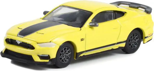 Alt view image 2 of 3 - 2021 Ford Mustang Mach 1 Grabber Yellow with Black Stripes "Greenlight Muscle" Series 27 1/64 Diecast Model Car by Greenlight
