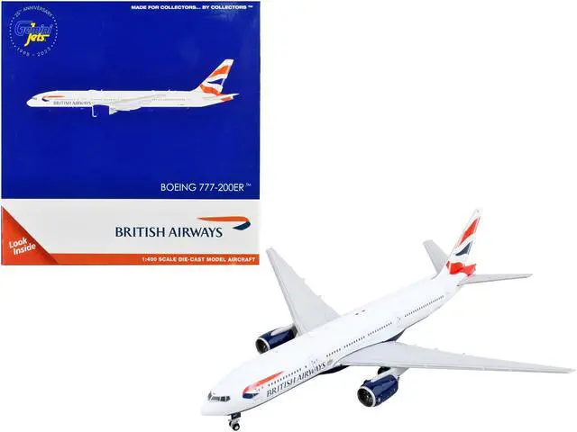 Main image of Boeing 777-200ER Commercial Aircraft "British Airways" White with Tail Stripes 1/400 Diecast Model Airplane by GeminiJets