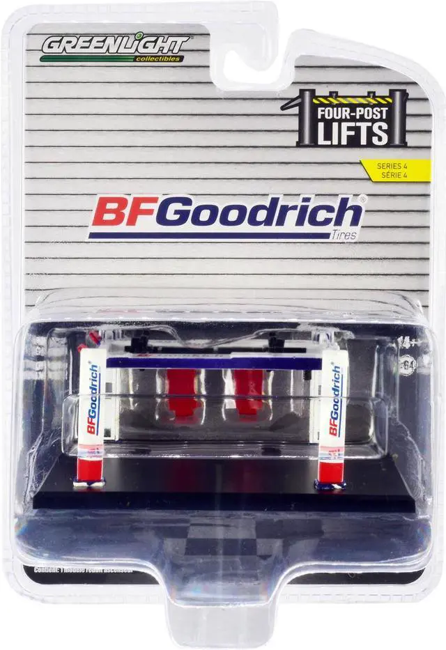 Alt view image 3 of 3 - Adjustable Four-Post Lift "BFGoodrich" White & Red "Four-Post Lifts" "Four-Post Lifts" Series 4 1/64 Diecast Model by Greenlight