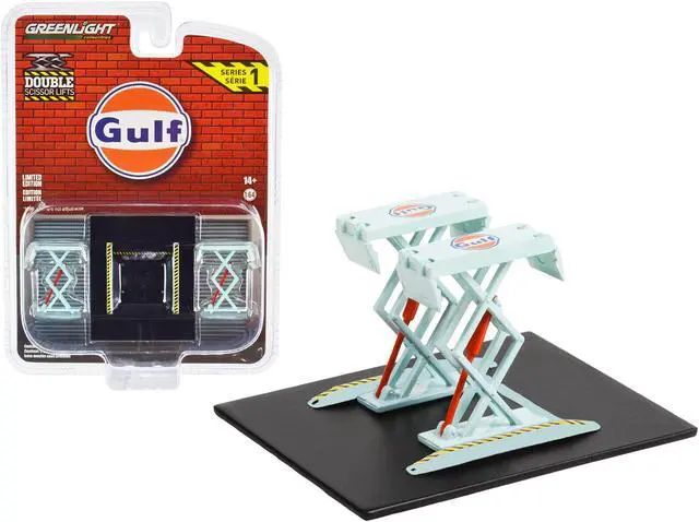 Main image of Automotive Double Scissor Lift "Gulf Oil" Light Blue "Double Scissor Lifts" Series 1 1/64 Diecast Model by Greenlight