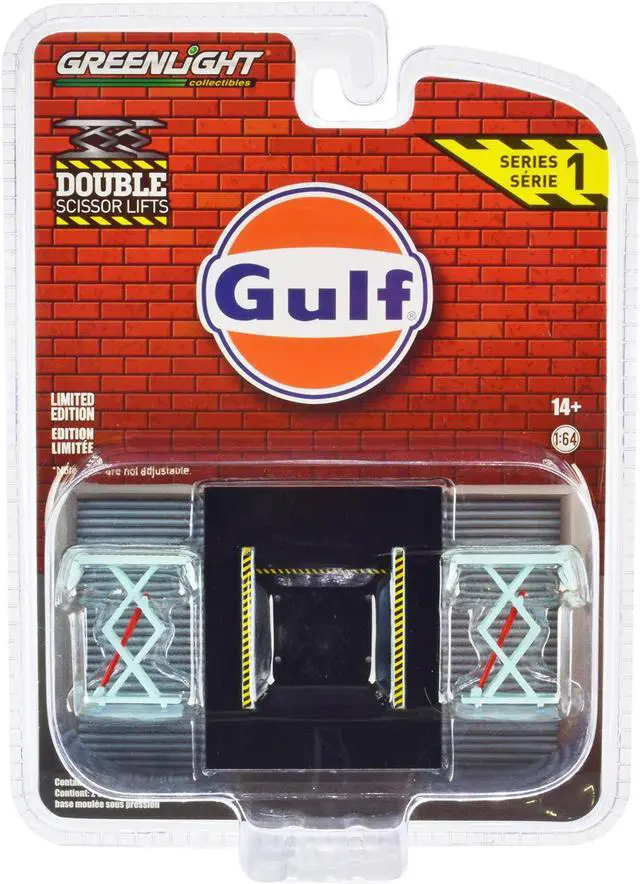 Alt view image 3 of 3 - Automotive Double Scissor Lift "Gulf Oil" Light Blue "Double Scissor Lifts" Series 1 1/64 Diecast Model by Greenlight