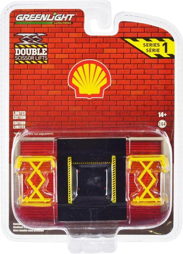 Alt view image 3 of 3 - Automotive Double Scissor Lift "Shell Oil" Yellow "Double Scissor Lifts" Series 1 1/64 Diecast Model by Greenlight