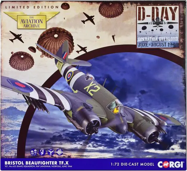 Main image of Bristol Beaufighter TF.X Fighter Aircraft "RAF Langham, Norfolk" (1944) British Royal Air Force 1/72 Diecast Model by Corgi
